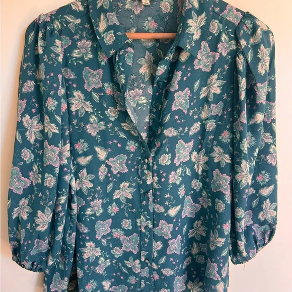 Nanette Lepore Teal Floral Blouse - Picture 1 of 5